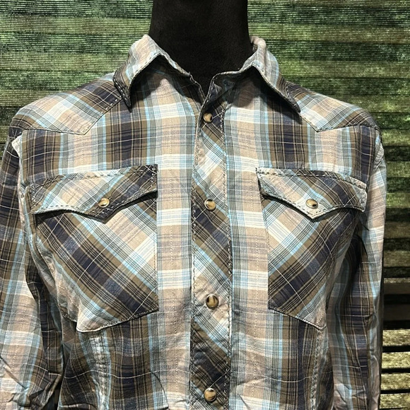 Wrangler Boys Western Plaid Pearl Snap Front‎ Long Sleeve Shirt Large - Picture 5 of 7